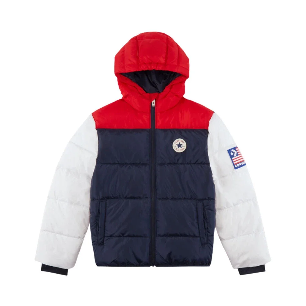 Converse Varsity Puffer Jacket Boys Medium Colorblock Full Zip Hooded GBO294